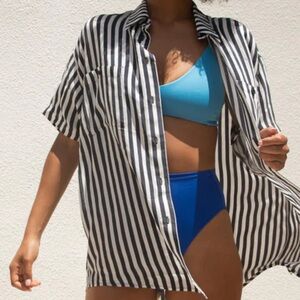 Left On Friday Blue Striped Button Down Shirt